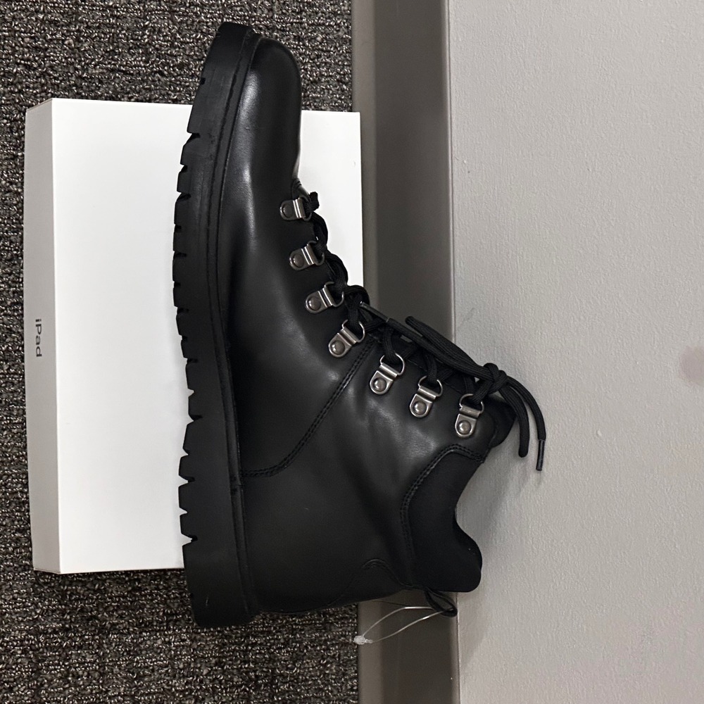 Aldo Hiker Boots Mens 10.5 Black Leather Lug Sole Lace Up Grunge Gorpcore NWOT - Picture 5 of 13